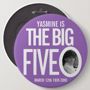 50th Birthday purple custom the big five o photo 6 Cm Round Badge