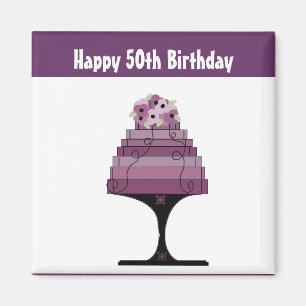 50th Birthday - Purple Designer Cake Magnet