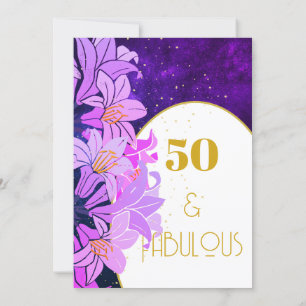50th Birthday Purple Floral Gold Trendy Invitation