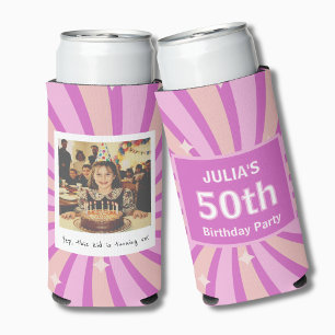 50th Birthday Purple Funny Photo Seltzer Can Cooler