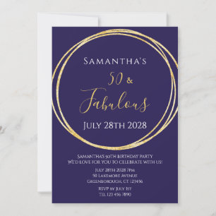 50th Birthday Purple Gold Birthday Invitation