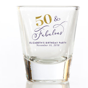 50th Birthday Purple Gold Party Favour Shot Glass