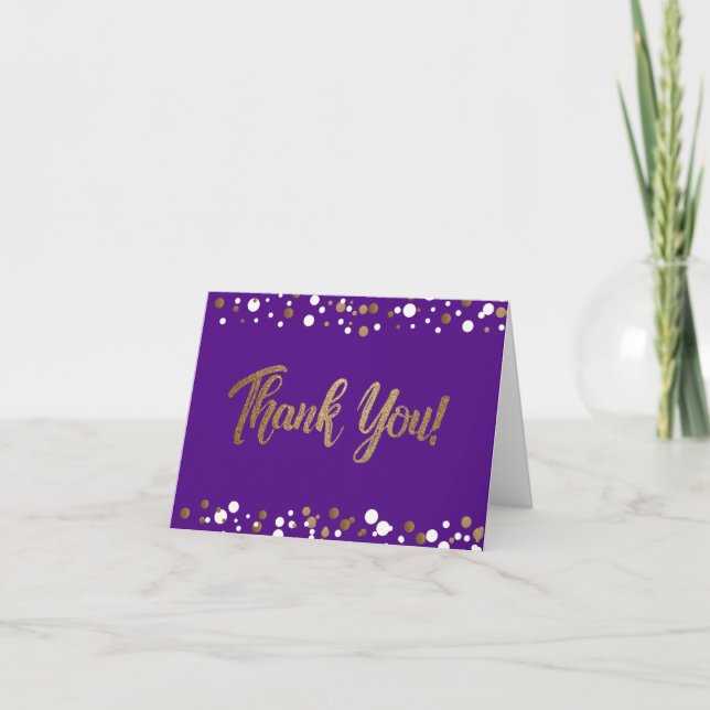 50th birthday Purple gold white confetti thank you (Front)