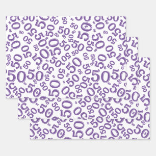 50th Birthday Purple & White Random Number Pattern Wrapping Paper Sheet