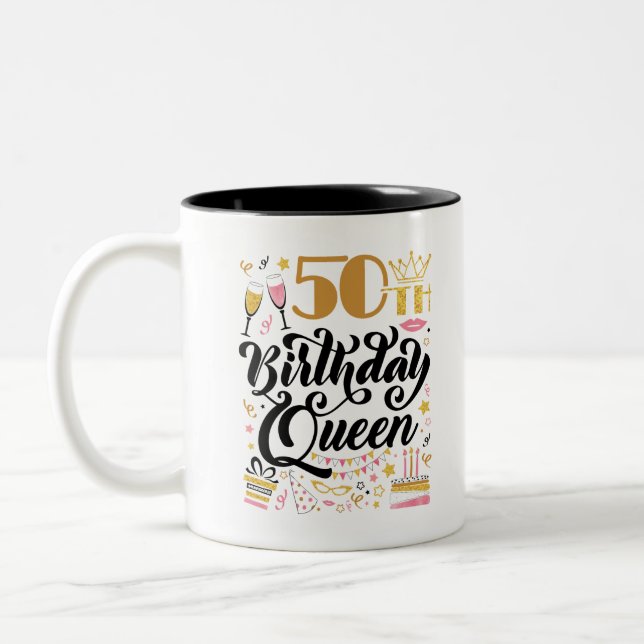 50th Birthday Queen Two-Tone Coffee Mug (Left)