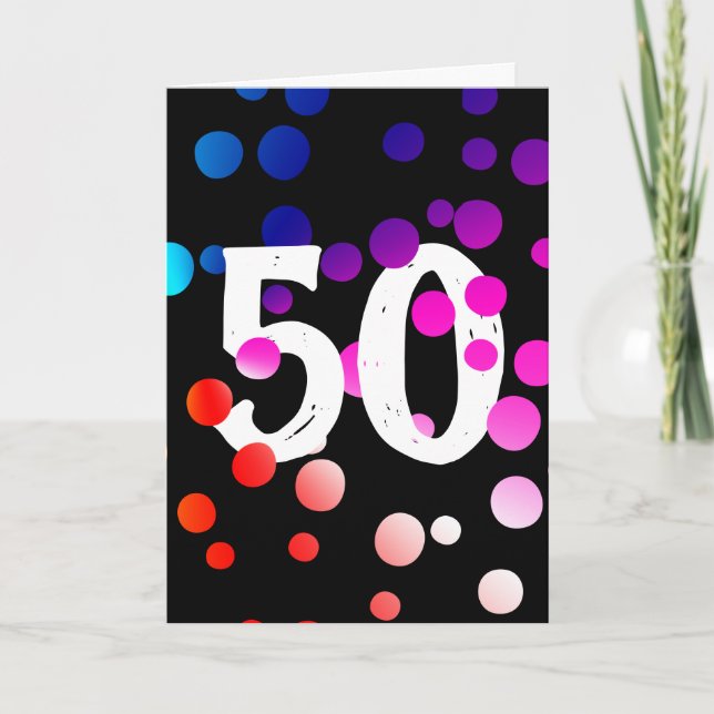 50th Birthday Rainbow Dots on Black Card (Front)