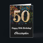 50th Birthday Rainbow Fireworks Black and Gold Card<br><div class="desc">50th Birthday Black and Gold Colourful Balloons Birthday Card. For further customisation,  please click the "Customise it" button and use our design tool to modify this template.</div>