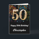 50th Birthday Rainbow Fireworks Black and Gold Card<br><div class="desc">50th Birthday Black and Gold Colourful Balloons Birthday Card. For further customisation,  please click the "Customise it" button and use our design tool to modify this template.</div>