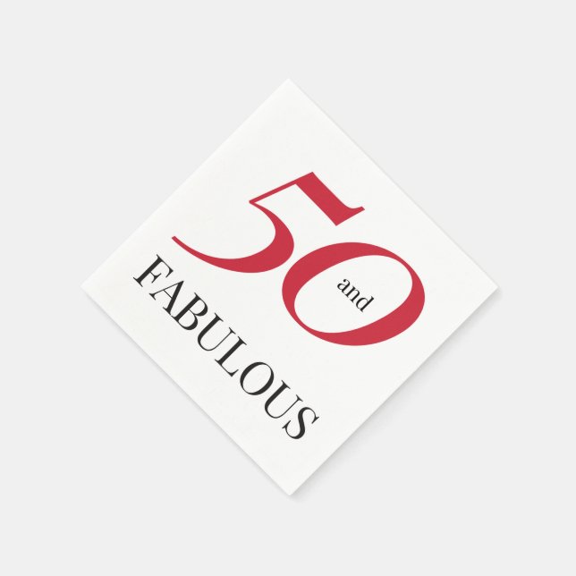 50th Birthday Red Black Typography Paper Napkin (Corner)