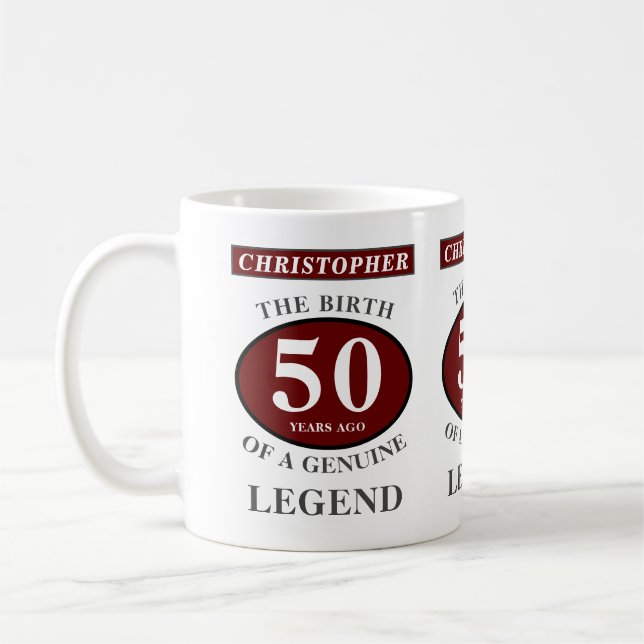50th Birthday Red Genuine Legend Add Your Name Coffee Mug (Left)