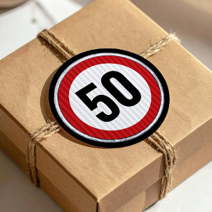 50th Birthday Red Speed Limit Sign - ANY AGE  Classic Round Sticker