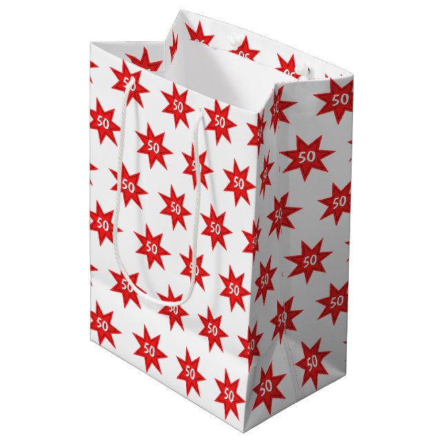 50th Birthday Red Star Medium Gift Bag (Front Angled)