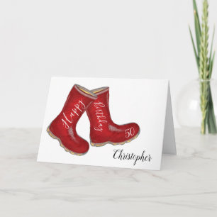 50th birthday red welly boot dad/ husband/ man card