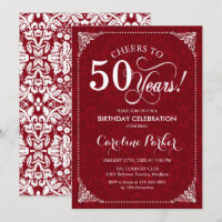50th Birthday - Red White Damask