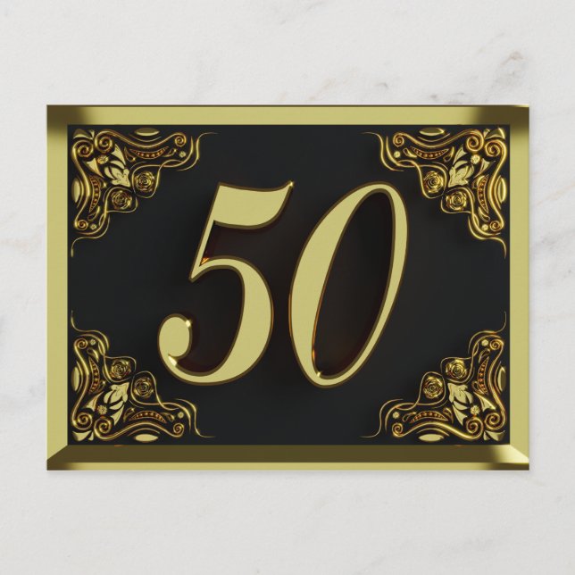 50th Birthday Regal Gold Invitation or Greeting Postcard (Front)
