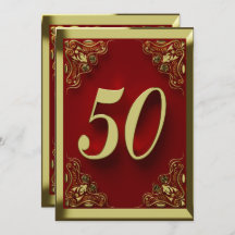 50th Birthday Regal Gold Red Greeting or