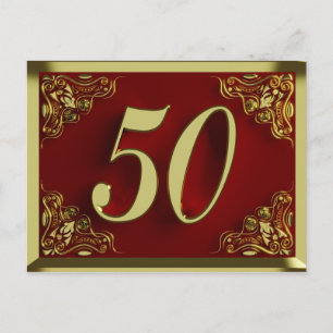 50th Birthday Regal Gold Red Invitation Postcard