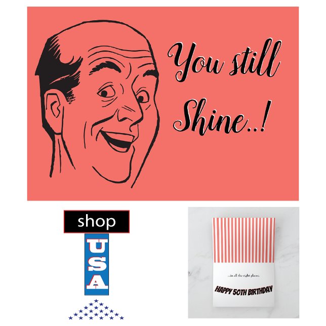 50th Birthday Retro Bald Man Shiny Head Coral Card (Creator Uploaded)