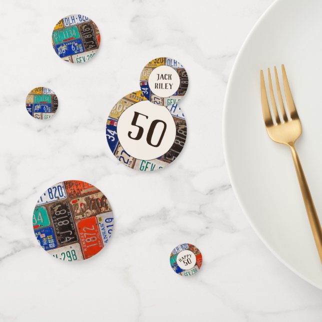 50th Birthday Retro License Plates Confetti (Group)