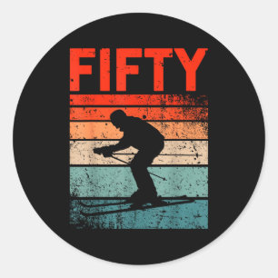 50th birthday retro ski skiing 50 year old men classic round sticker