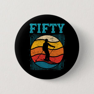 50th Birthday Retro Ski Skiing 50 Year Old Men Wom 6 Cm Round Badge
