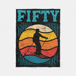 50th Birthday Retro Ski Skiing 50 Year Old Men Wom Fleece Blanket
