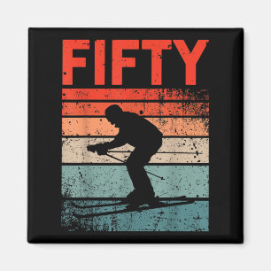 50th Birthday Retro Ski Skiing 50 Year Old Men Wom Magnet
