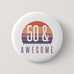 50th Birthday Retro Sunset 6 Cm Round Badge