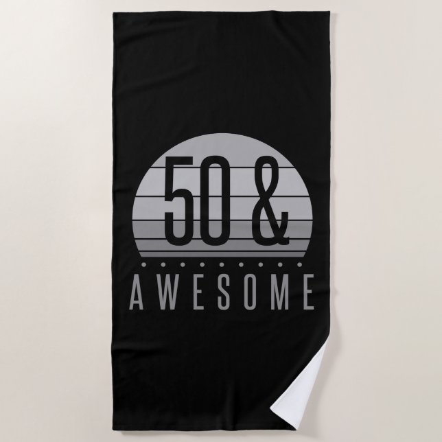 50th Birthday Retro Sunset Beach Towel (Front)