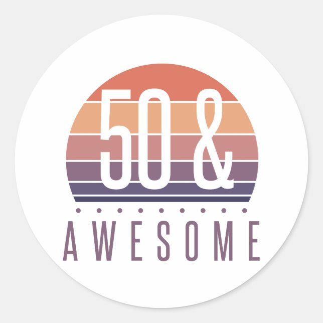 50th Birthday Retro Sunset Classic Round Sticker (Front)