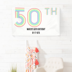 50th Birthday Retro Vintage Rainbow Numerals Banner