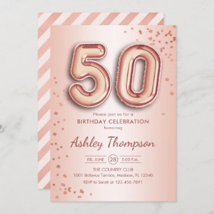 50th Birthday - Rose Gold Balloons Invitation