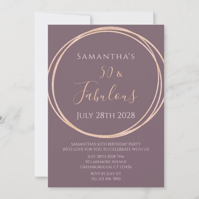 50th Birthday Rose Gold Birthday Invitation (Front)