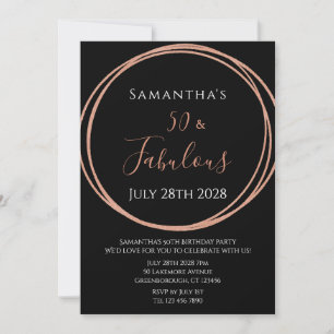 50th Birthday Rose Gold Black Birthday Invitation