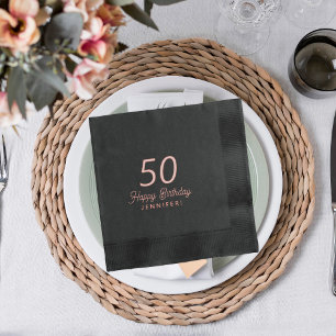 50th Birthday rose gold black name personalised Foil Napkins