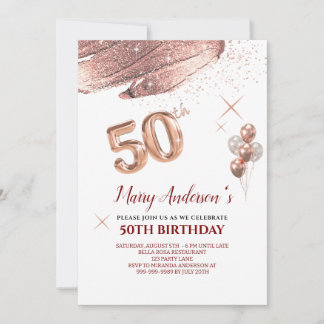50th Birthday rose gold blush drips Invitation