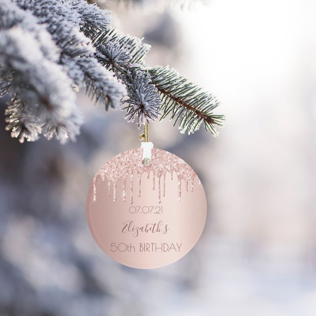 50th birthday rose gold blush glitter drips chic ornament (Creator Uploaded)