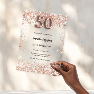 50th birthday rose gold clear party acrylic invitations