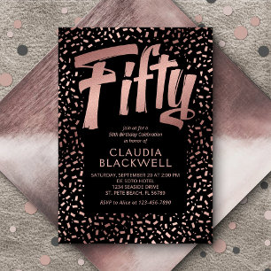 50th Birthday Rose Gold Confetti Invitation
