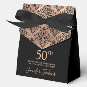 50th Birthday Rose Gold Damask Thank You Favour Box