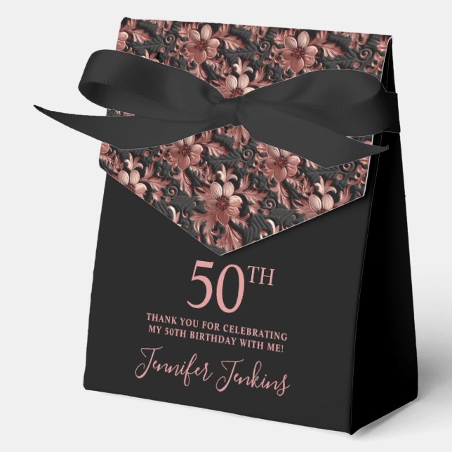 50th Birthday Rose Gold Floral Thank You  Favour Box (Front)