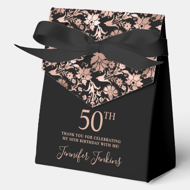 50th Birthday Rose Gold Floral Thank You  Favour Box (Front)