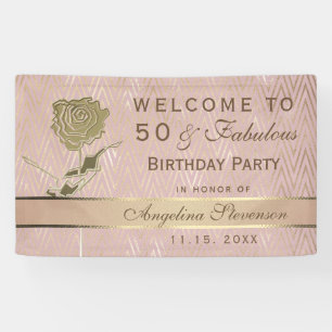 50th Birthday Rose Gold Glitter Flower Banner