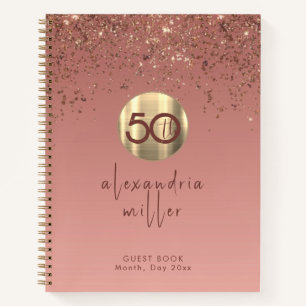 50th Birthday Rose Gold Glitter Guestbook Notebook