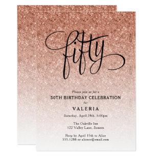 50th Birthday Rose Gold Glitter Invitation
