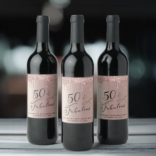 50th Birthday Rose Gold Glitter Personalised Wine Label