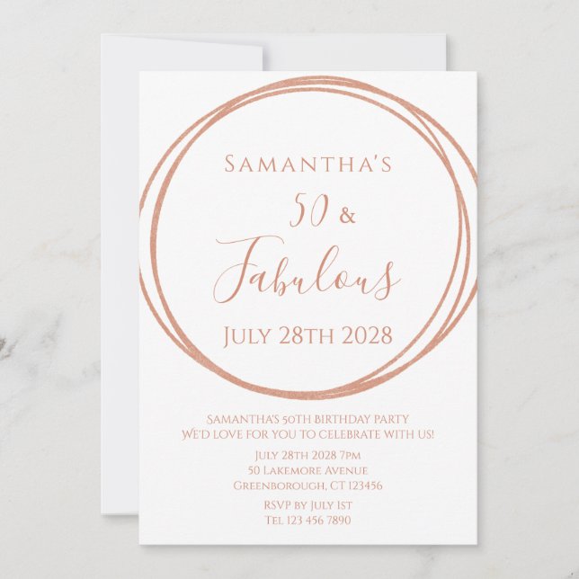 50th Birthday Rose Gold Minimal Birthday Invitation (Front)