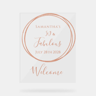 50th Birthday Rose Gold Minimal Birthday Welcome Acrylic Sign
