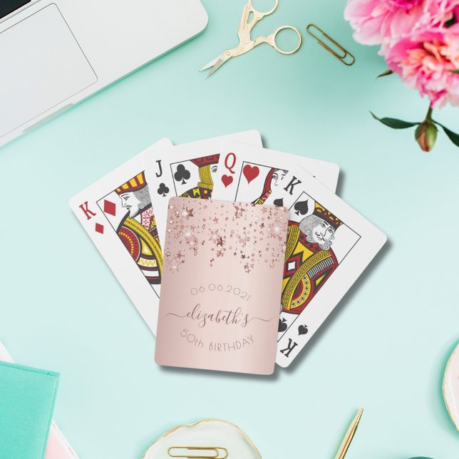 50th birthday rose gold stars name playing cards (Creator Uploaded)