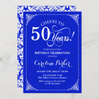 50th Birthday - Royal Blue White Damask